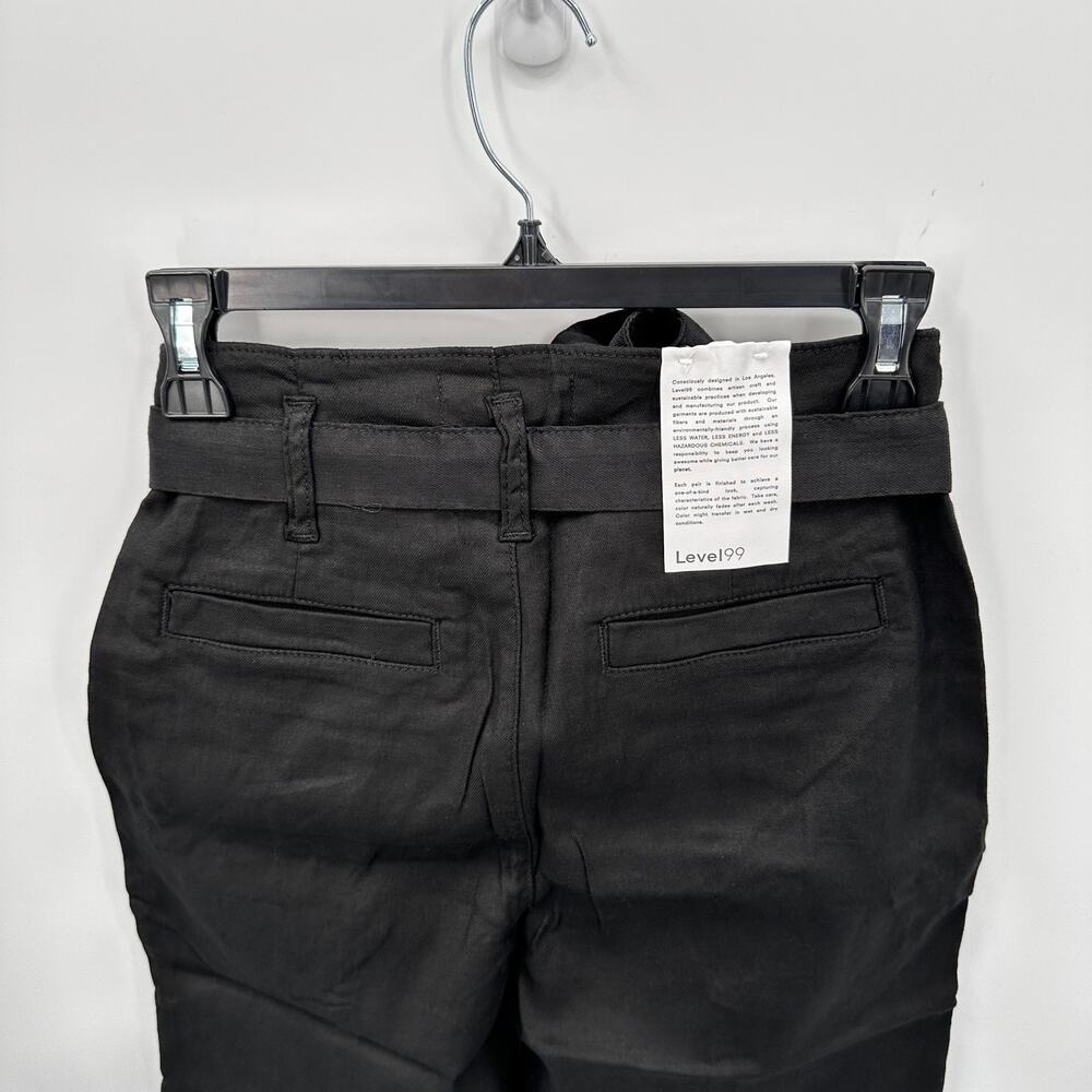 LEVEL99 NWT Bette Seamed Tie Waist Linen Straight Leg Trouser in Black // 00 - Picture 9 of 14
